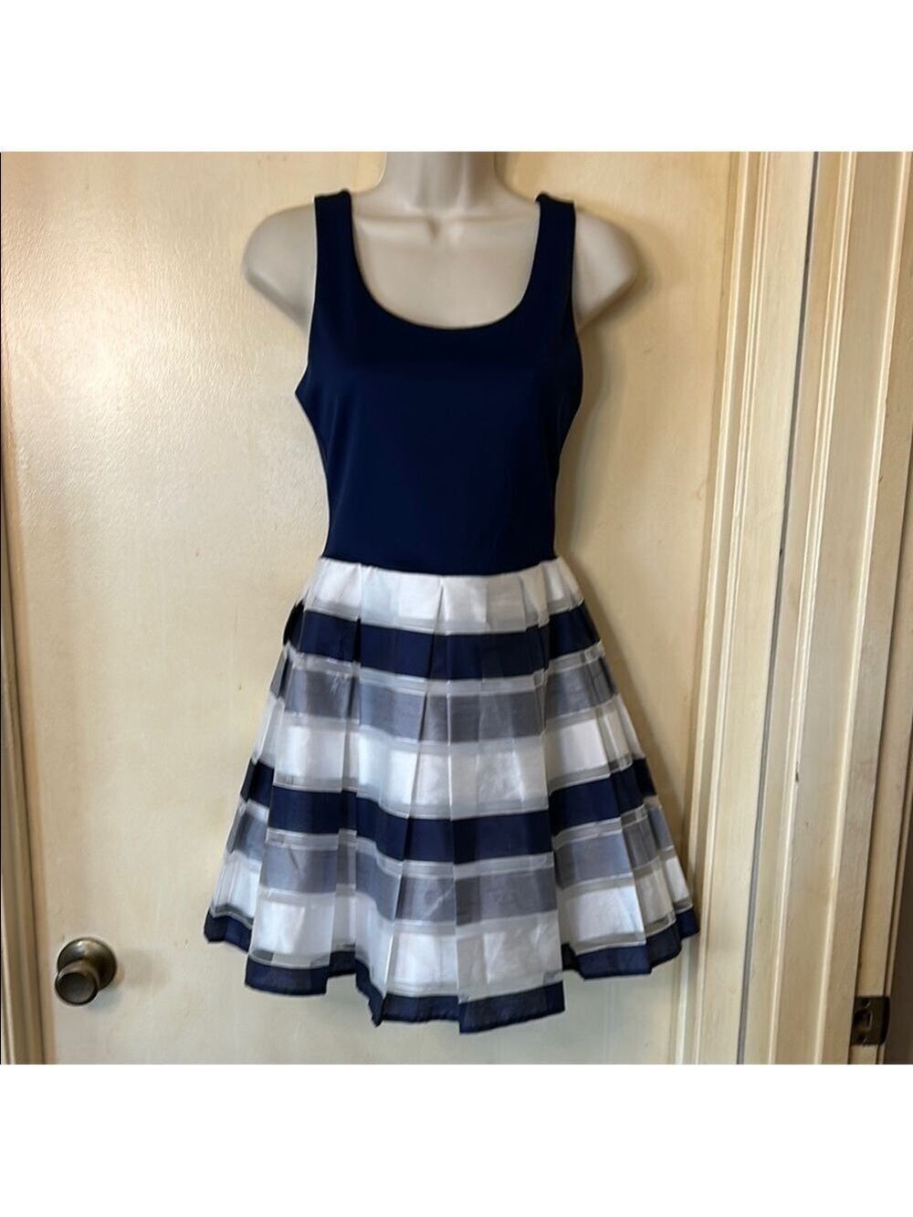 Teeze Me Blue and White Sleeveless A-Line Mini Dress size 3/4 junior